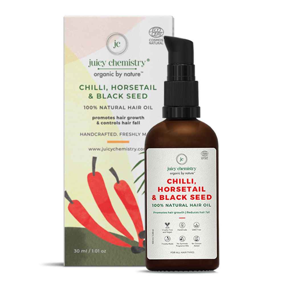 Buy Juicy Chemistry Chilli, Horsetail & Blackseed Hair Oil for Hair Growth & Hair Fall Control, 30 ml - Clinically Tested, 100% Certified Natural for Men and Women - Purplle