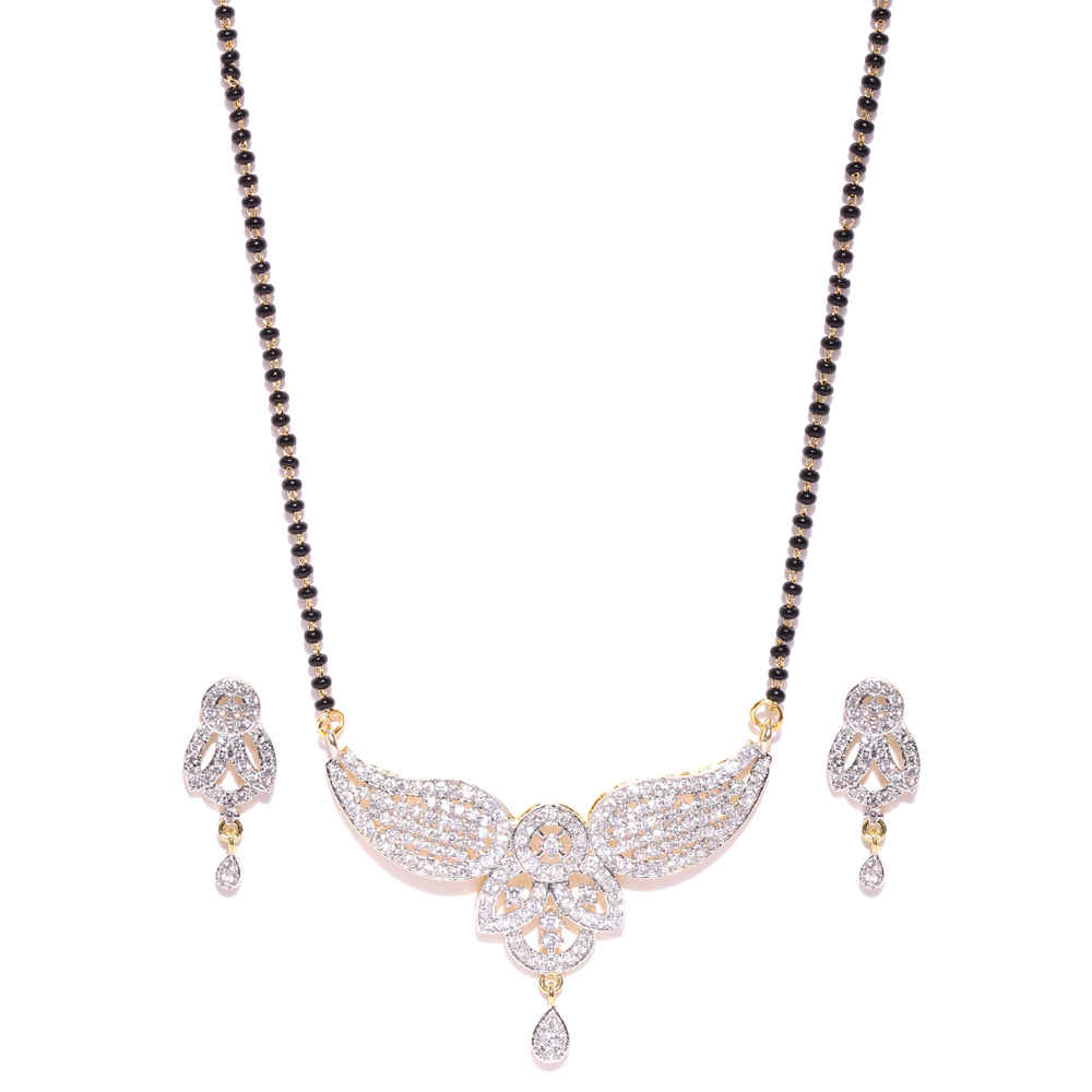 Buy Jewel Galaxy Black Silver-Toned Stone-Studded Mangalsutra with Earrings Set JG-MNS-08 - Purplle