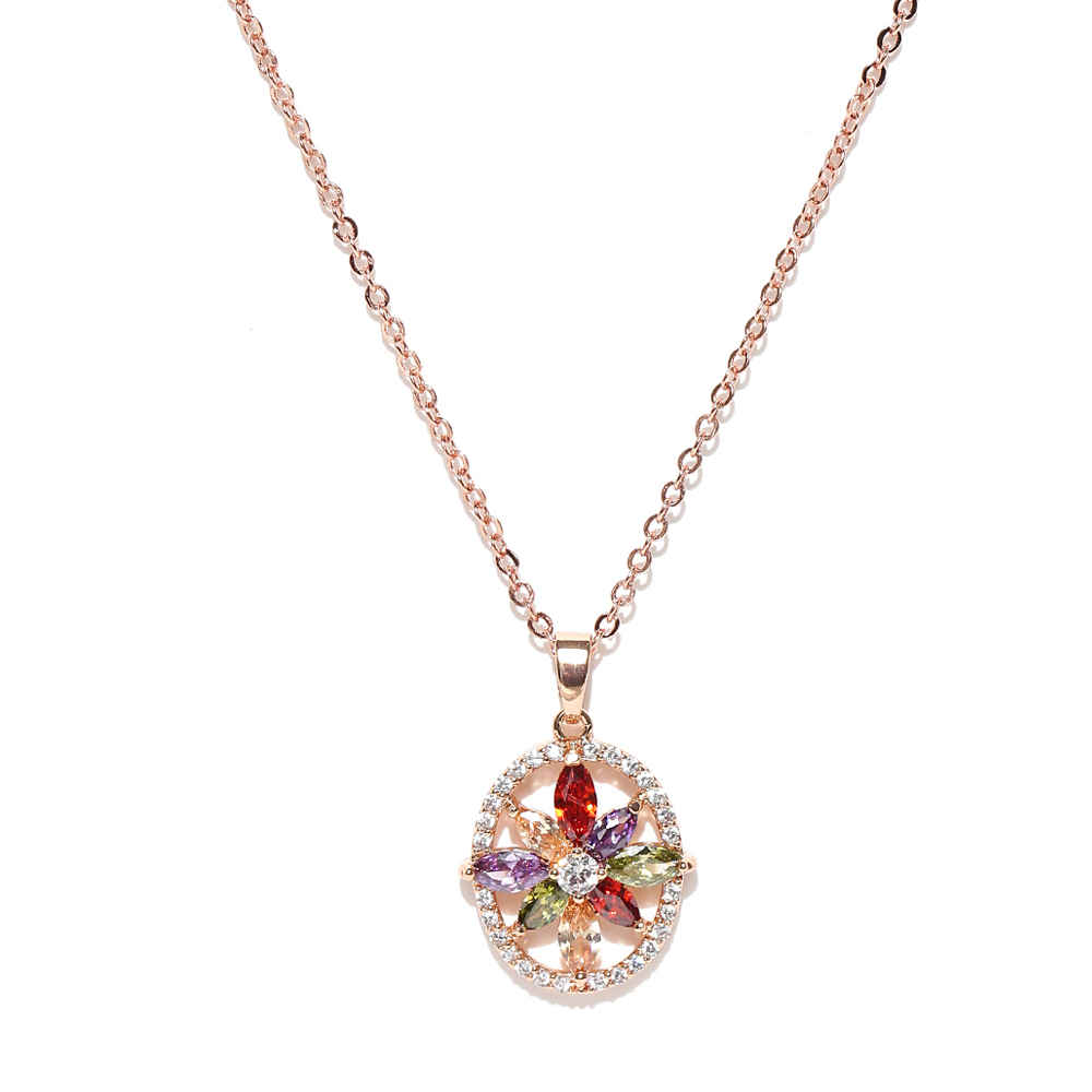 Buy Jewels Galaxy Multicoloured 18K Rose Gold-Plated CZ Stone-Studded Pendant with Chain SMNJG-PS-2022 - Purplle