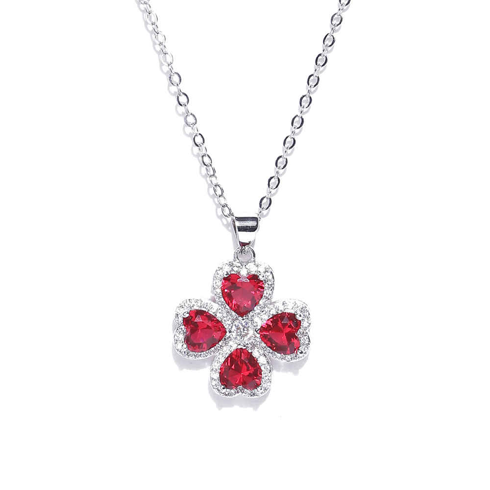Buy Jewels Galaxy Red Silver-Toned Platinum-Plated CZ Stone-Studded Pendant with Chain SMNJG-PS-2040 - Purplle