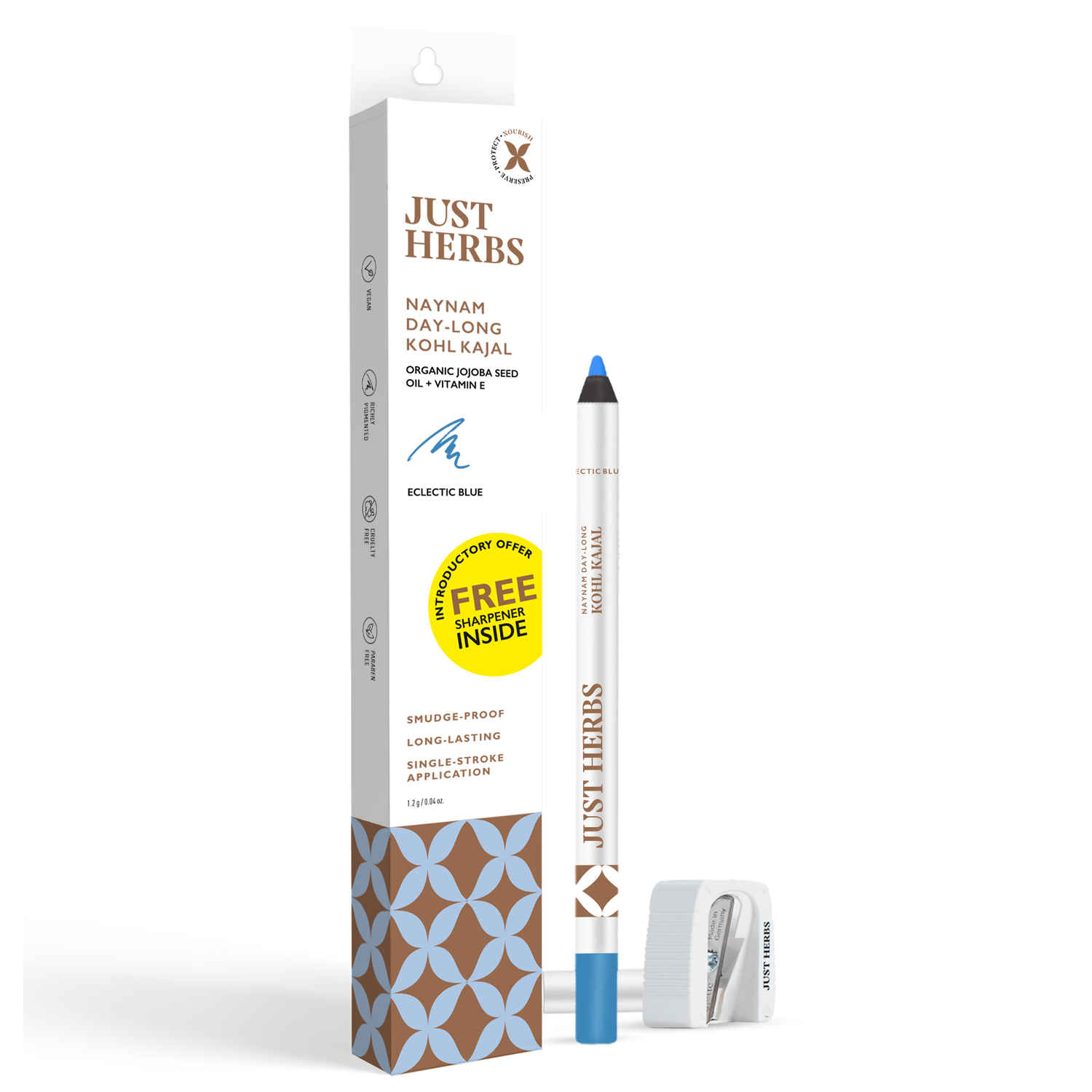 Buy Just Herbs Naynam Day-Long Kohl Kajal With Organic Jojoba Oil & Vitamin E- Eclectic Blue 1.2 gm - Purplle