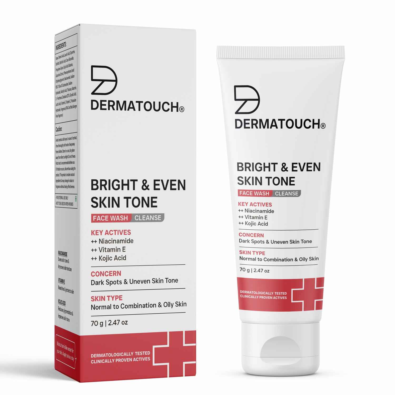 Buy DERMATOUCH Bright & Even Tone Face Wash with Niacinamide, Vitamin E and Kojic Acid | Reduce blemishes , dark sport and balance skin tone  - 70 gms - Purplle