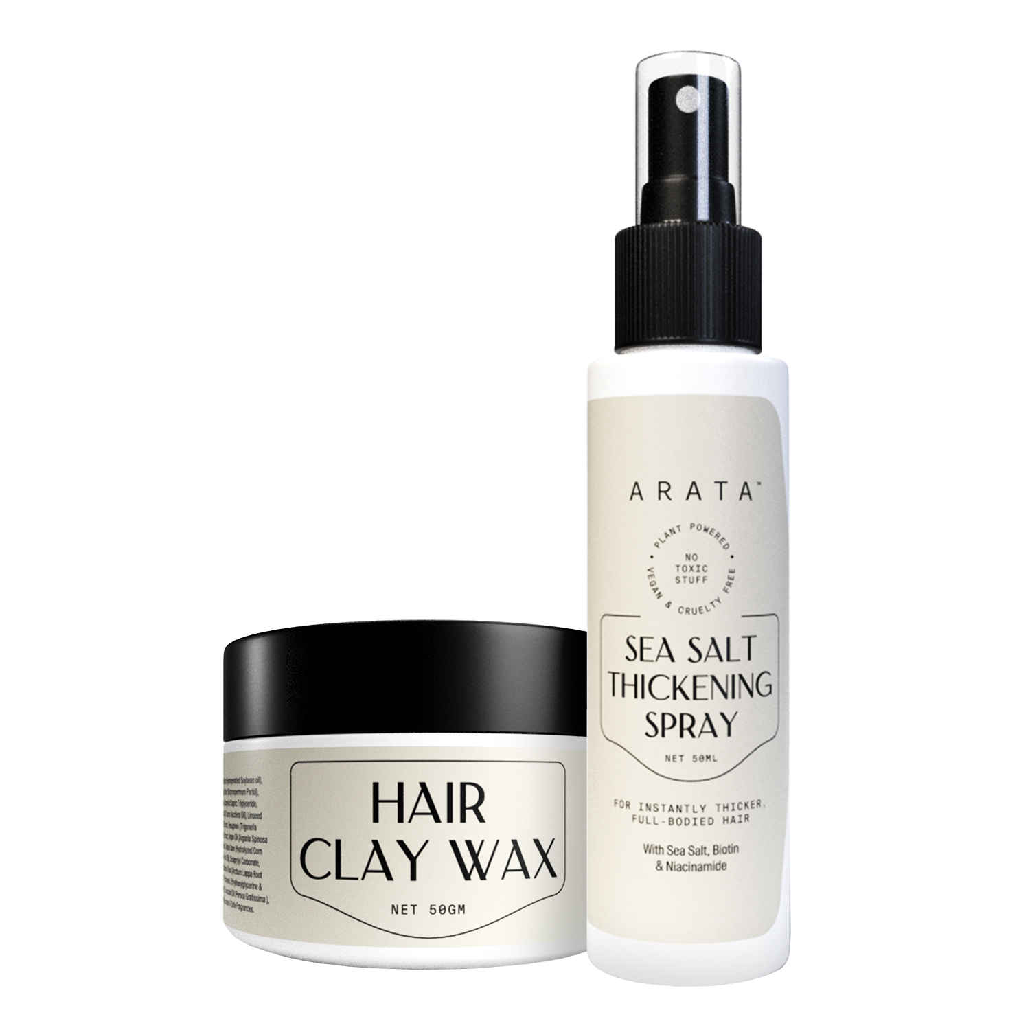 Buy Arata Ultimate Hair Set With Sea Salt Thickening Hair Spray (50 ML) & Hair Clay Wax (50 GM) | Pre-styler For Instantly Thicker, Full-Bodied Hair | Style For A Matte Finish With Maximum Control - Purplle