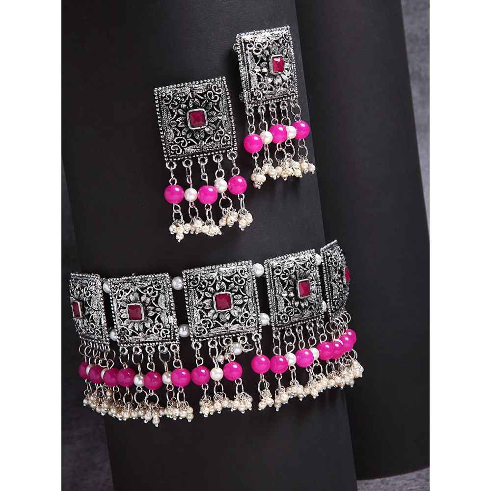 Buy Moedbuille Handcrafted Pearls & Stones Work Tassell Design Silver Plated Traditional Jewellery Set , 180 Grams - MBNS00511 - Purplle