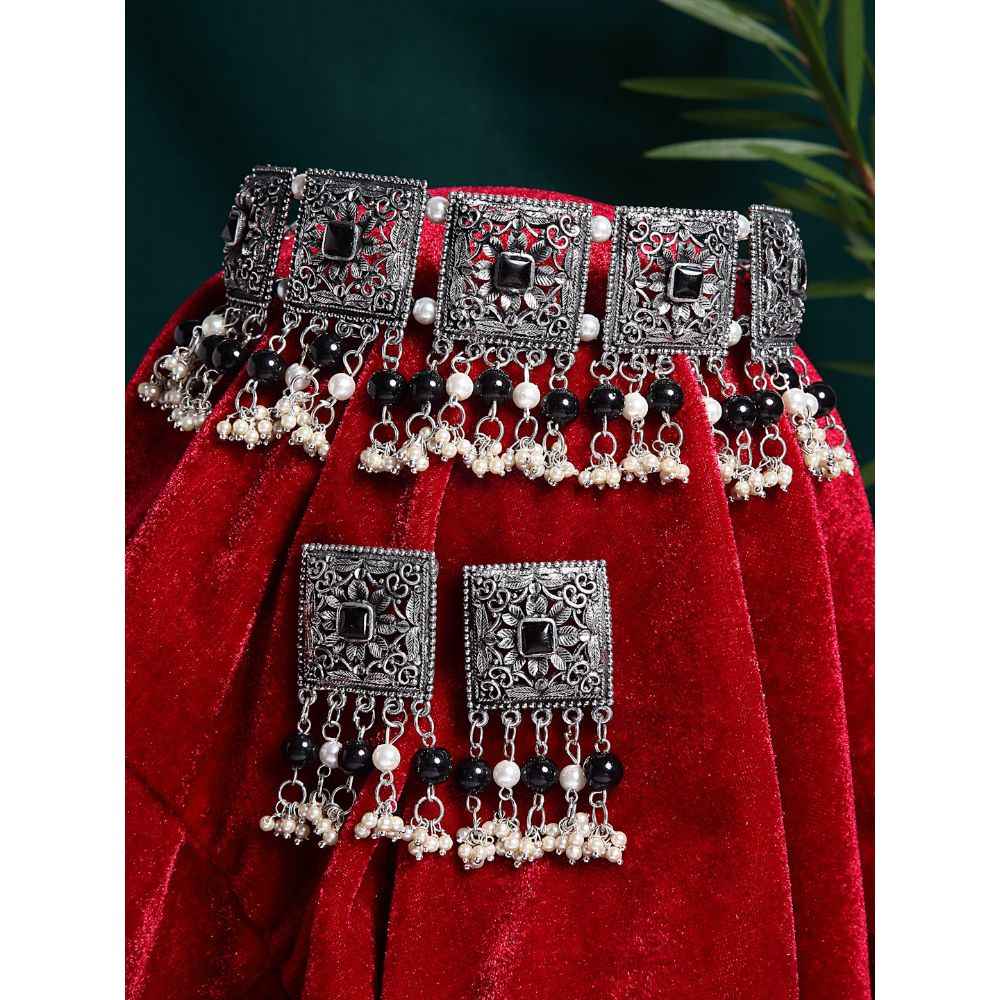 Buy Moedbuille Handcrafted Pearls & Stones Work Tassell Design Silver Plated Traditional Jewellery Set , 180 Grams - MBNS00514 - Purplle