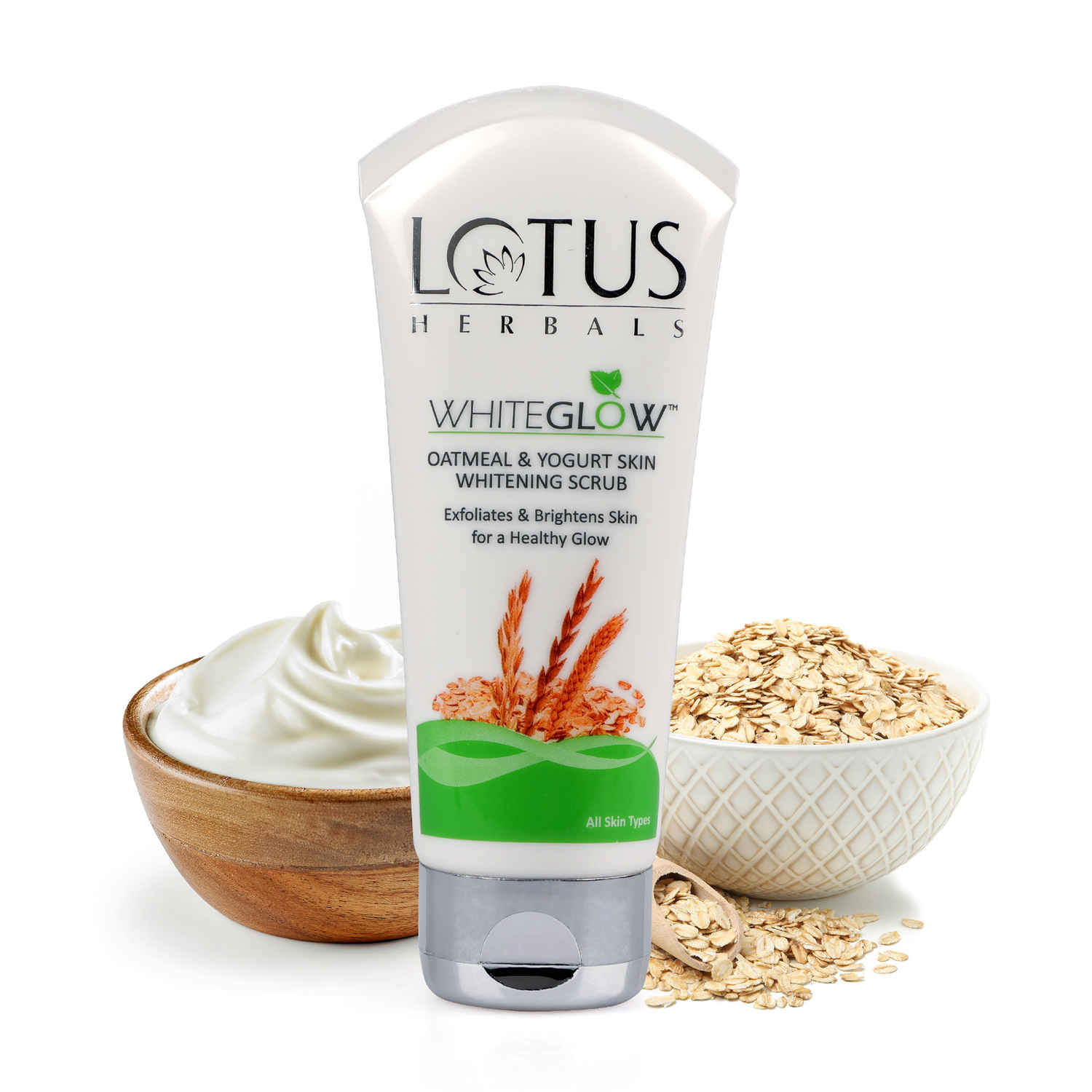 Buy Lotus Herbals Whiteglow Oatmeal & Yogurt Skin Whitening & Brightening Scrub, 100g - Purplle