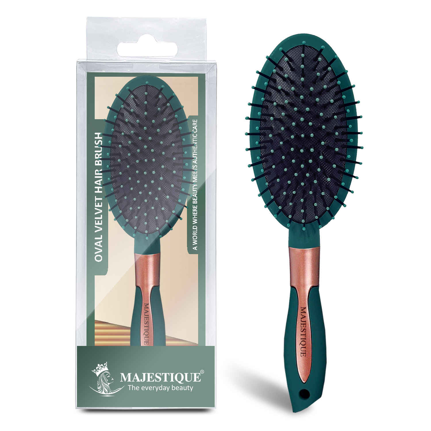 Buy Majestique Oval Shape Detangling Hair Brush | Perfect for Curly Hair, Straight Hair, Wet or Dry Use - Velvet Green - 1 Pc - Purplle
