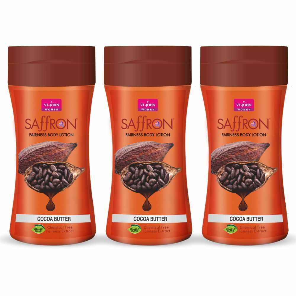Buy VI-JOHN Women Cocoa Butter Skin -Ageing Non greasy Chemical Free Fairness Extract Saffron Fairness Body Lotion Enriched with Vitamin E, moisturizes skin upto 48 hour (pack of 3,250 ml Each) - Purplle