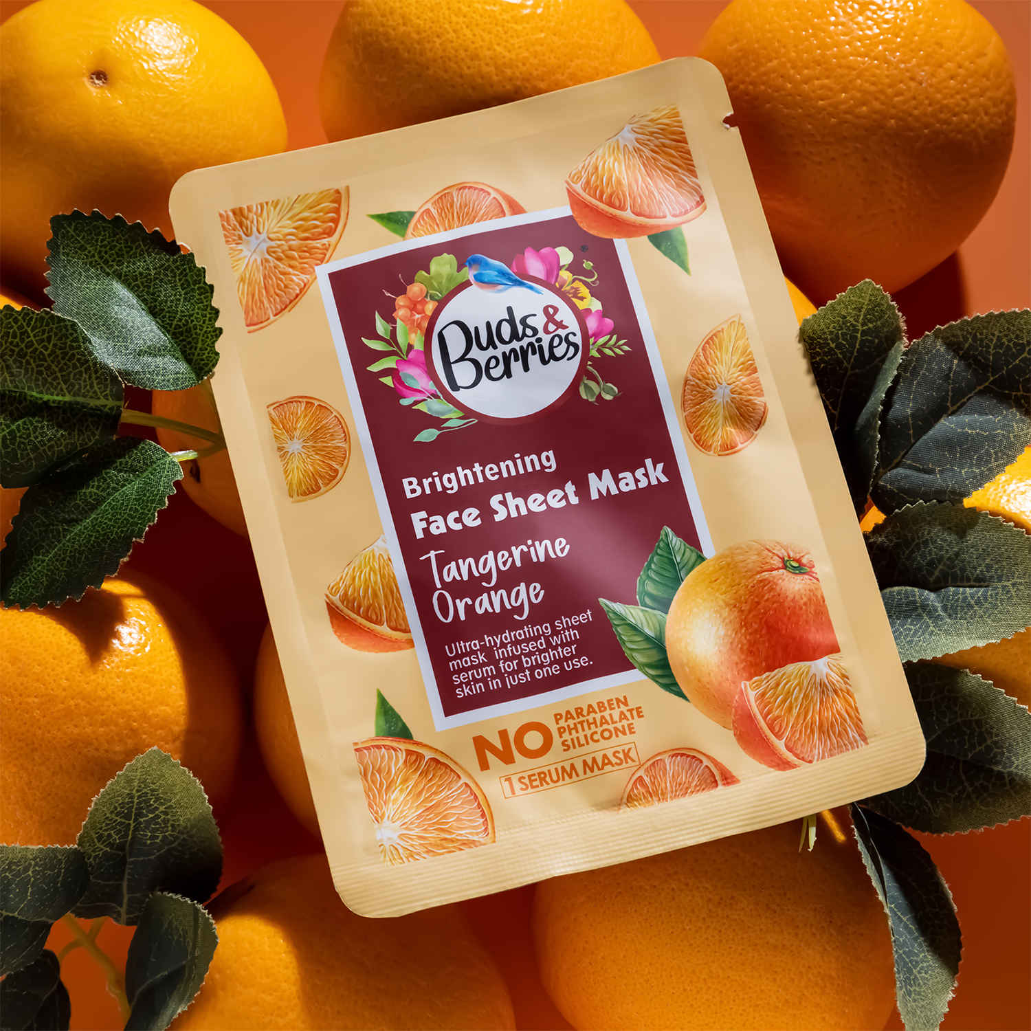 Buy Buds & Berries Brightening Face Sheet Mask with Tangerine Orange | Ultra-hydrating Sheet Mask infused with Serum | No Paraben, No Sulphate, No Silicone - 25 gm - Purplle