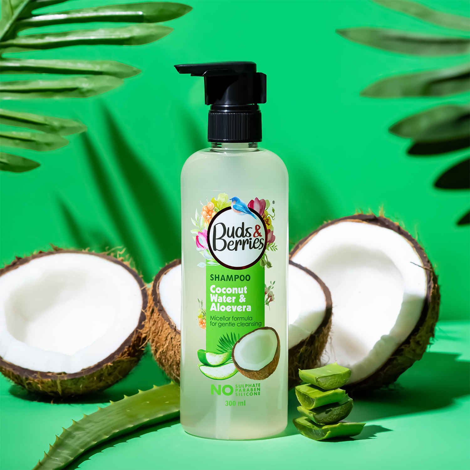 Buy Buds & Berries Coconut Water and Aloe Vera Shampoo with Micellar Formula for Gentle Cleansing | No Sulphate, No Paraben, No Silicone - 300 ml - Purplle