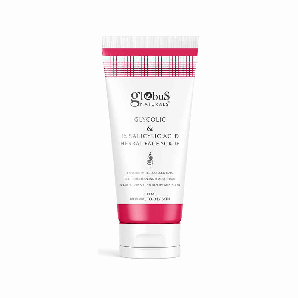 Buy Globus Naturals Glycolic & 1% Salicylic Acid Herbal Anti Acne Face Scrub, Enriched with Liquorice & Oats, Deep Pore Cleansing & Oil Control, Reduces Dark spots & Hyperpigmentation,100 ml - Purplle
