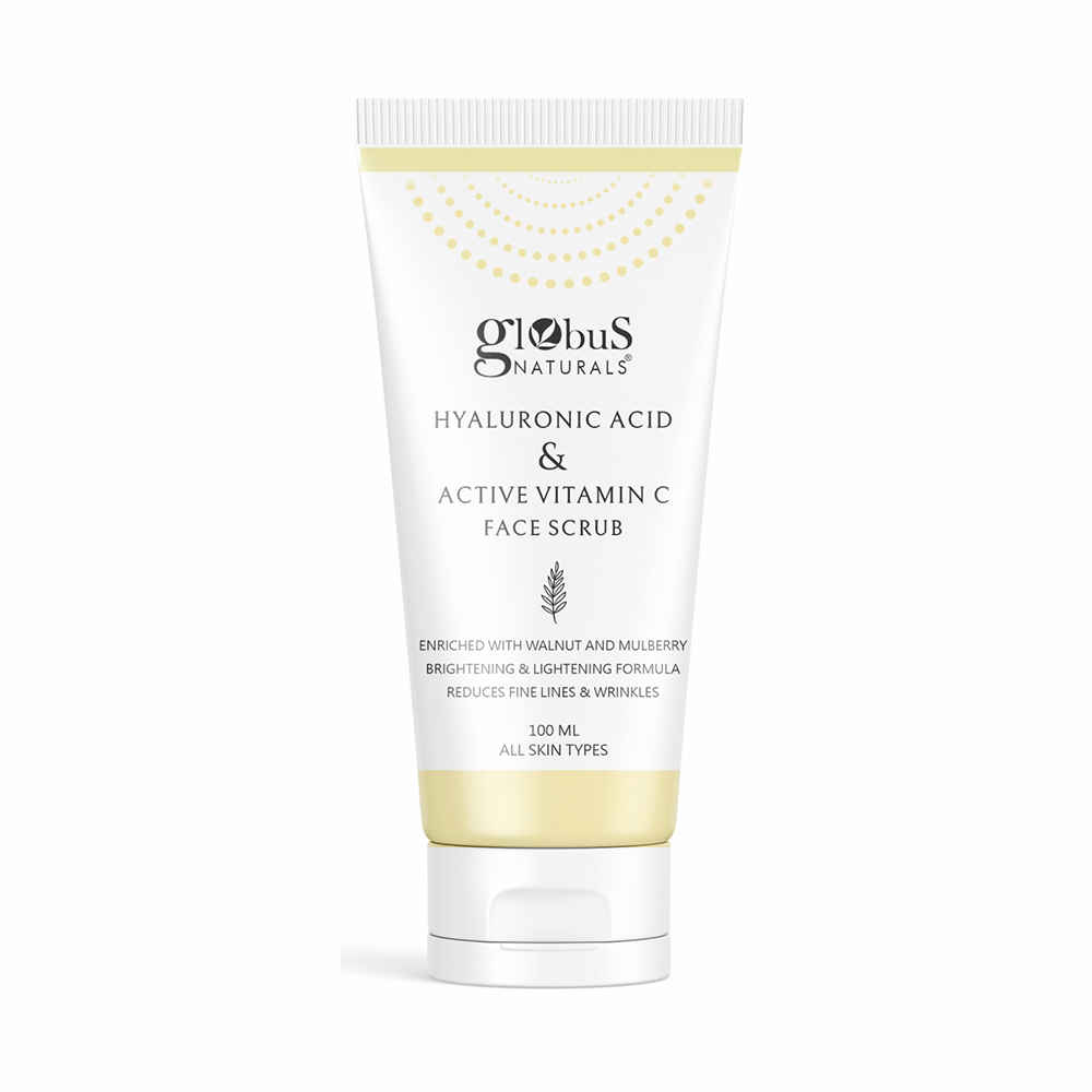 Buy Globus Naturals Hyaluronic Acid & Vitamin C Anti Ageing Face Scrub, Enriched with Walnut & Mulberry, Skin Lightening & Brightening Formula, Reduces Dark Spots, Suitable for All Skin Types, 100 ml - Purplle