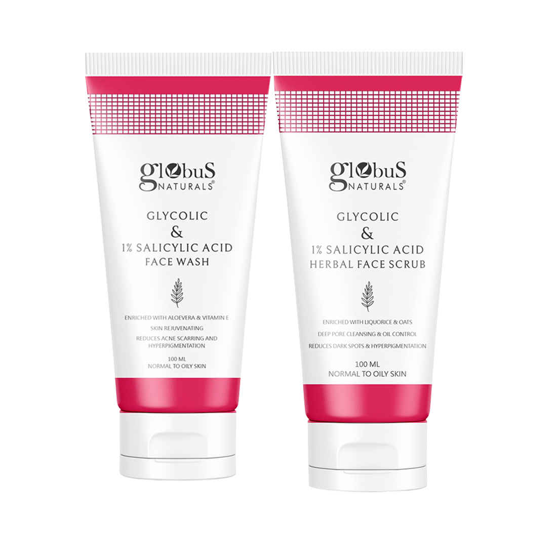 Buy Globus Naturals Glycolic & 1% Salicylic Acid Anti-Acne Face care Combo - Set of 2 Face wash & Face Scrub - Purplle