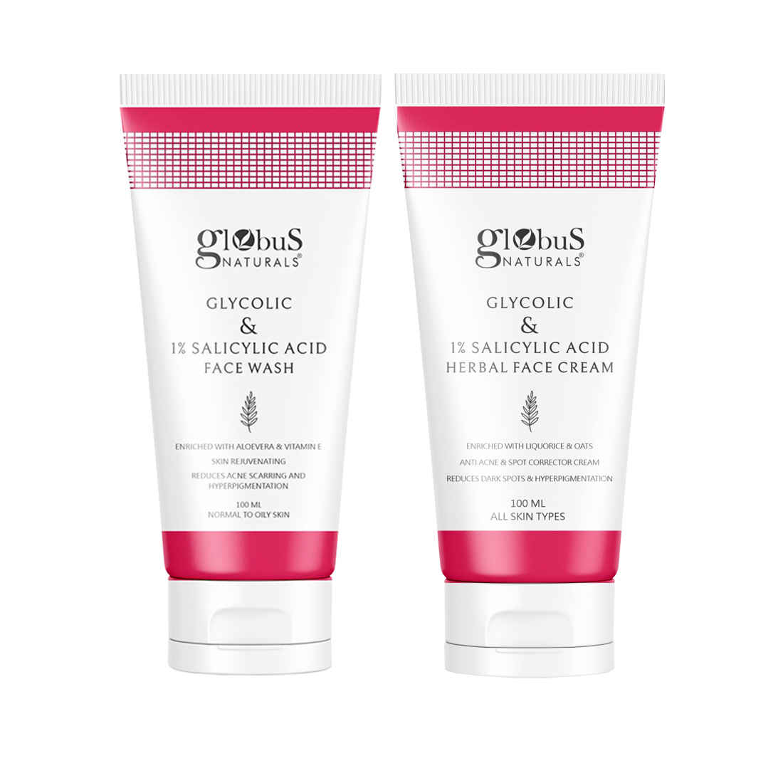 Buy Globus Naturals Glycolic & 1% Salicylic Acid Anti-Acne Face care Combo - Set of 2 Face wash & Face Cream - Purplle
