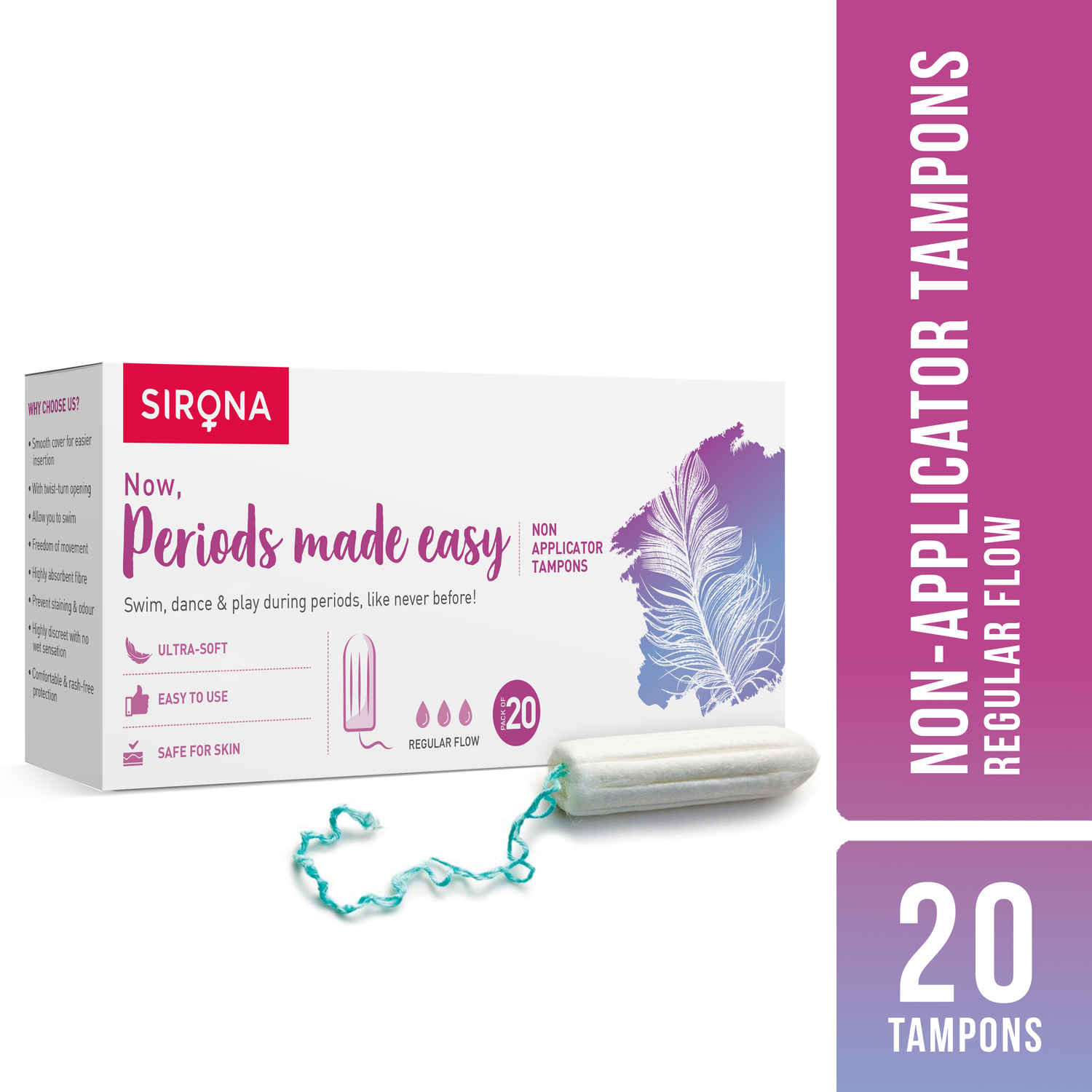 Buy Sirona FDA Approved Premium Digital Tampon (Medium Flow) - 20 Tampon - 2 Pcs - Purplle