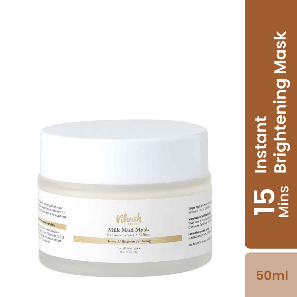 Buy Vilvah Store Milk Mud Mask, De-Tan Pack, With Oat Milk, Saffron Extract and Kaolin Clay, Brightening and Tan Removal Cream, Sulphate Free, For All Skin Types, For Men & Women, 50 ml - Purplle