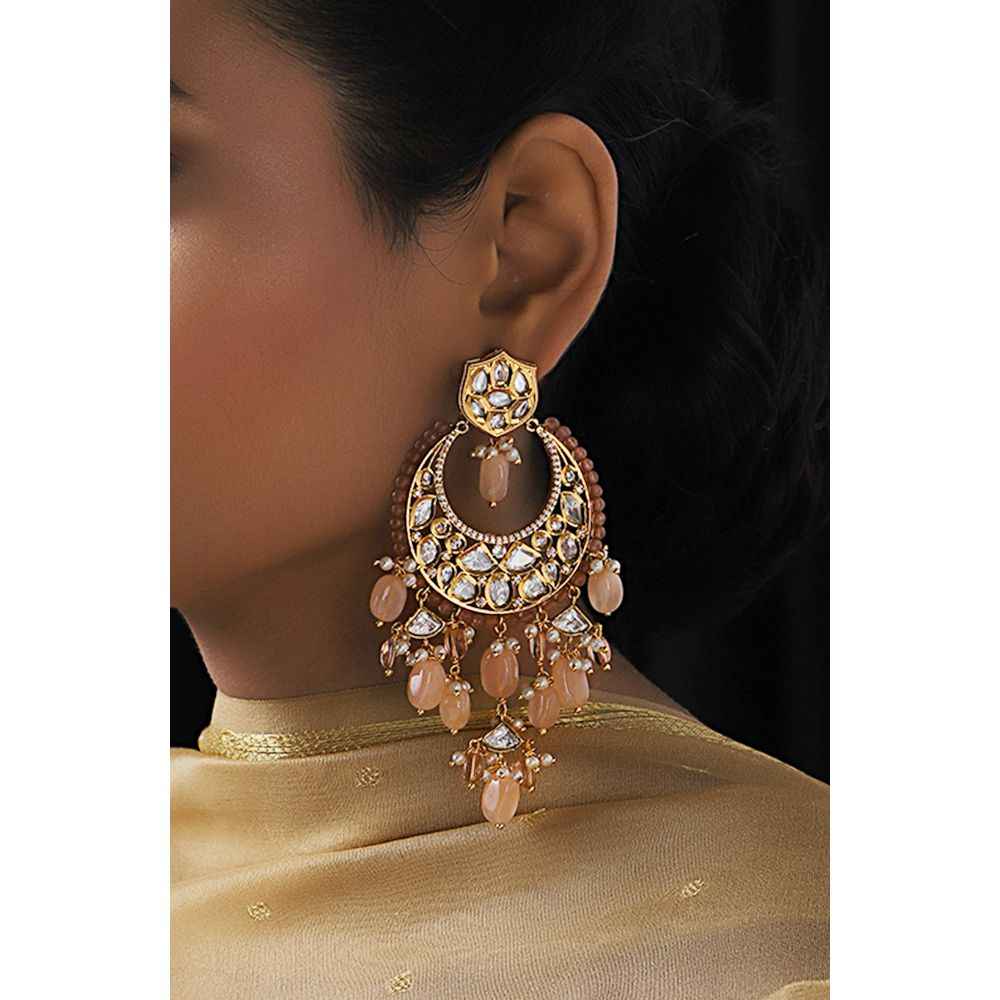 Buy Joules by Radhika Peach and Kundan Stunded Chandelier Chandbali - Purplle