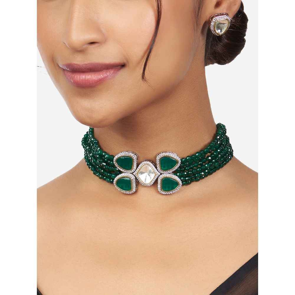 Buy Joules by Radhika Green Kundan Polki Choker Necklace & Earrings Set - Purplle
