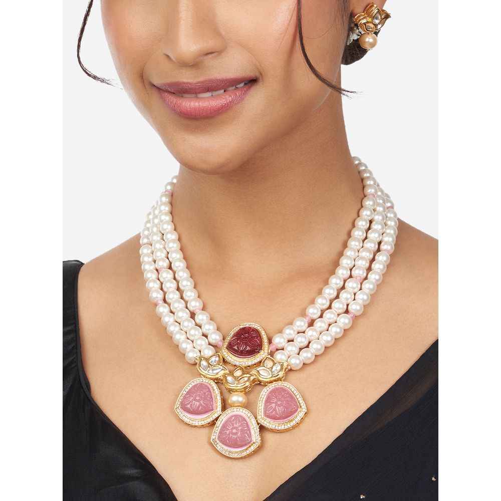 Buy Joules by Radhika Red & Pink Pendant Style Pearl Necklace & Earrings Set - Purplle