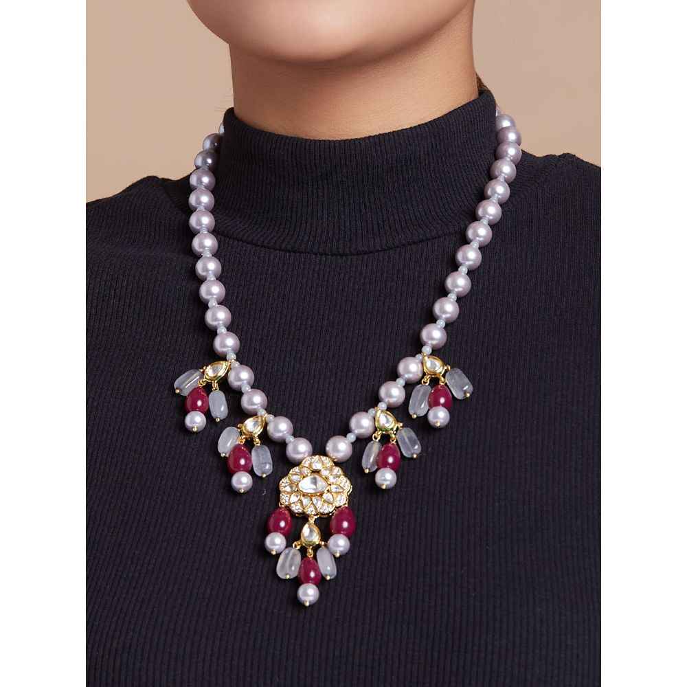 Buy Joules by Radhika Grey Shell Pearl Kundan Polki Necklace - Purplle