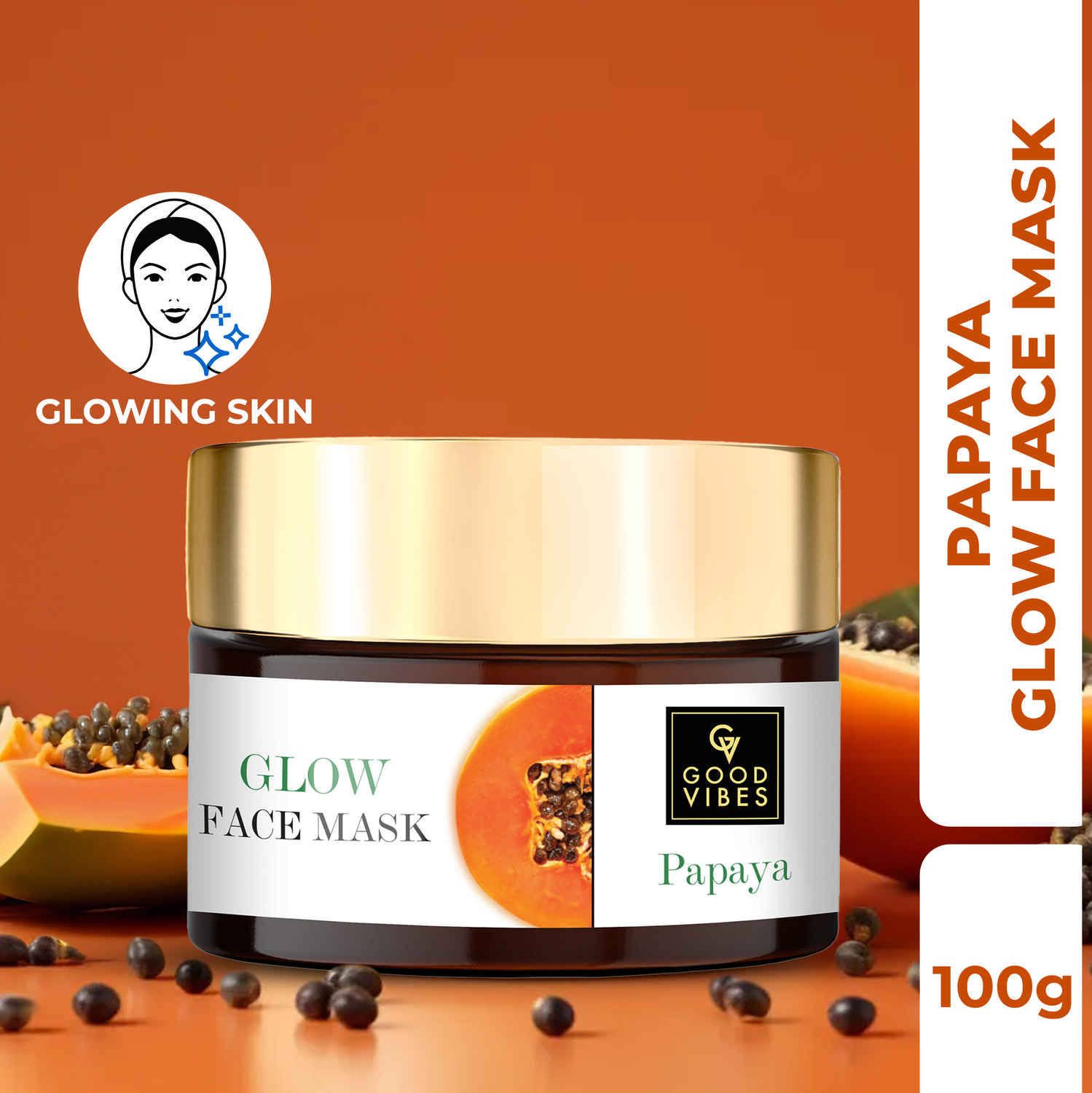 Buy Good Vibes Papaya Glow Face Mask | Brightening, Lightens Scars | With Basil | No Parabens, No Sulphates, No Mineral Oil, No Animal Testing (100 g) - Purplle