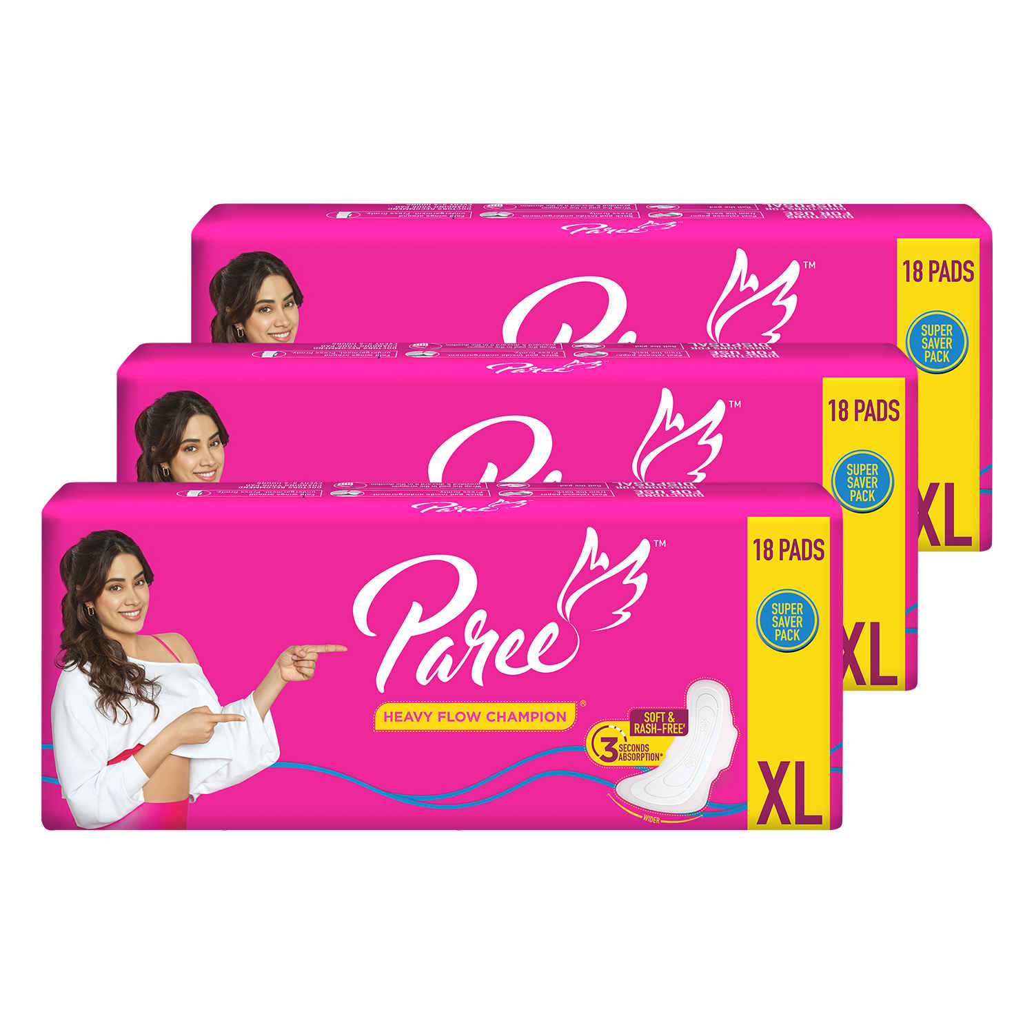 Buy Paree Soft & Rash Free Comfort Sanitary Pads for Women | Heavy Flow | Wider Back and Gentle Fragrance - 20Pads (Combo of 3) | Size -Extra Large - Purplle