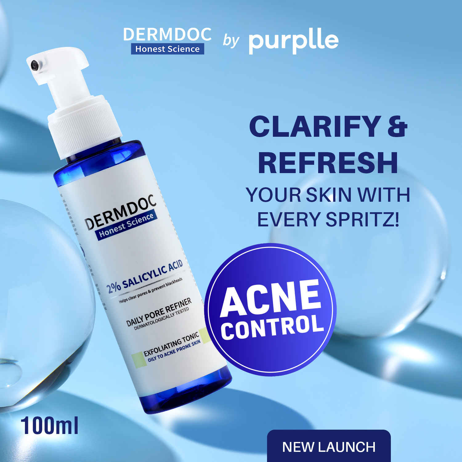 Buy DERMDOC 2% Salicylic Acid Facial Tonic Spray (100 ml) | Gentle Exfoliating Toner | Unclogs Pores, Targets Active Acne & Controls Excess Oil - Purplle