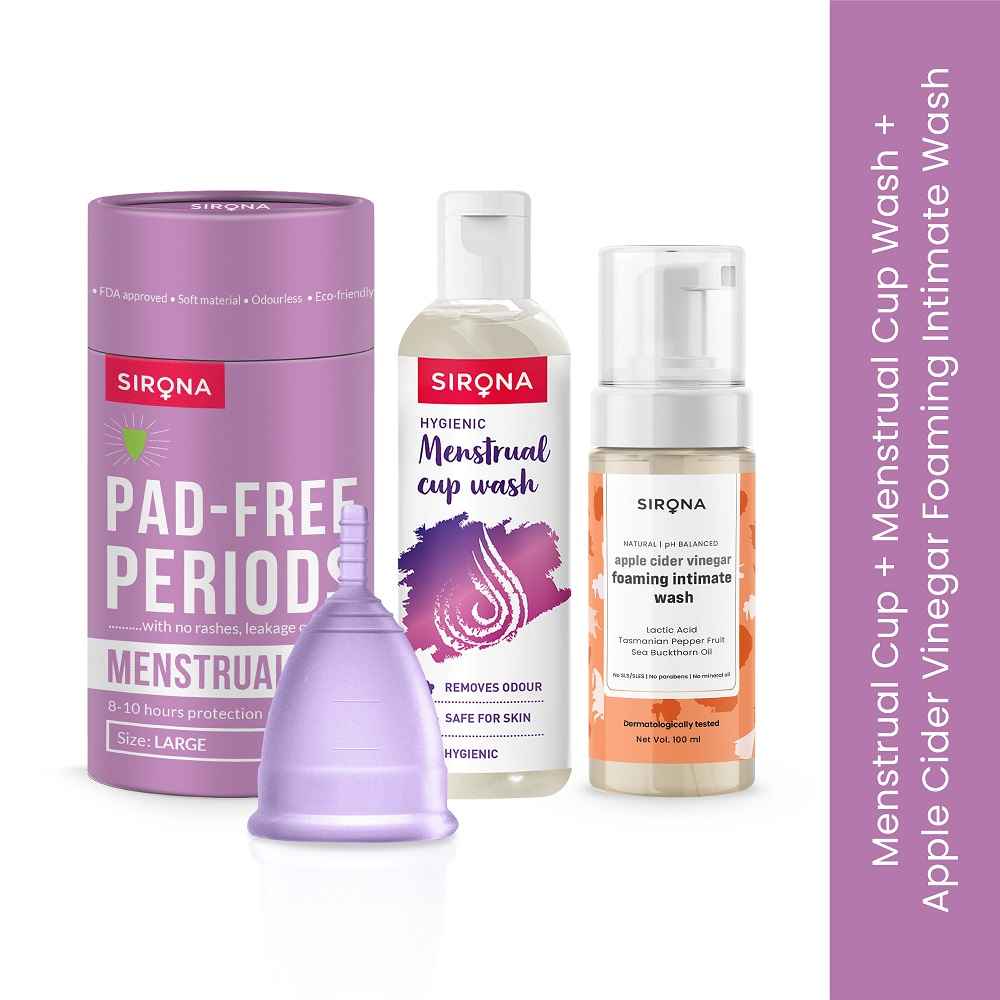 Buy Sirona Better Period Combo of Foaming Intimate Wash with Large Menstrual Cup and Menstrual Cup Wash Combo of 2 - Purplle