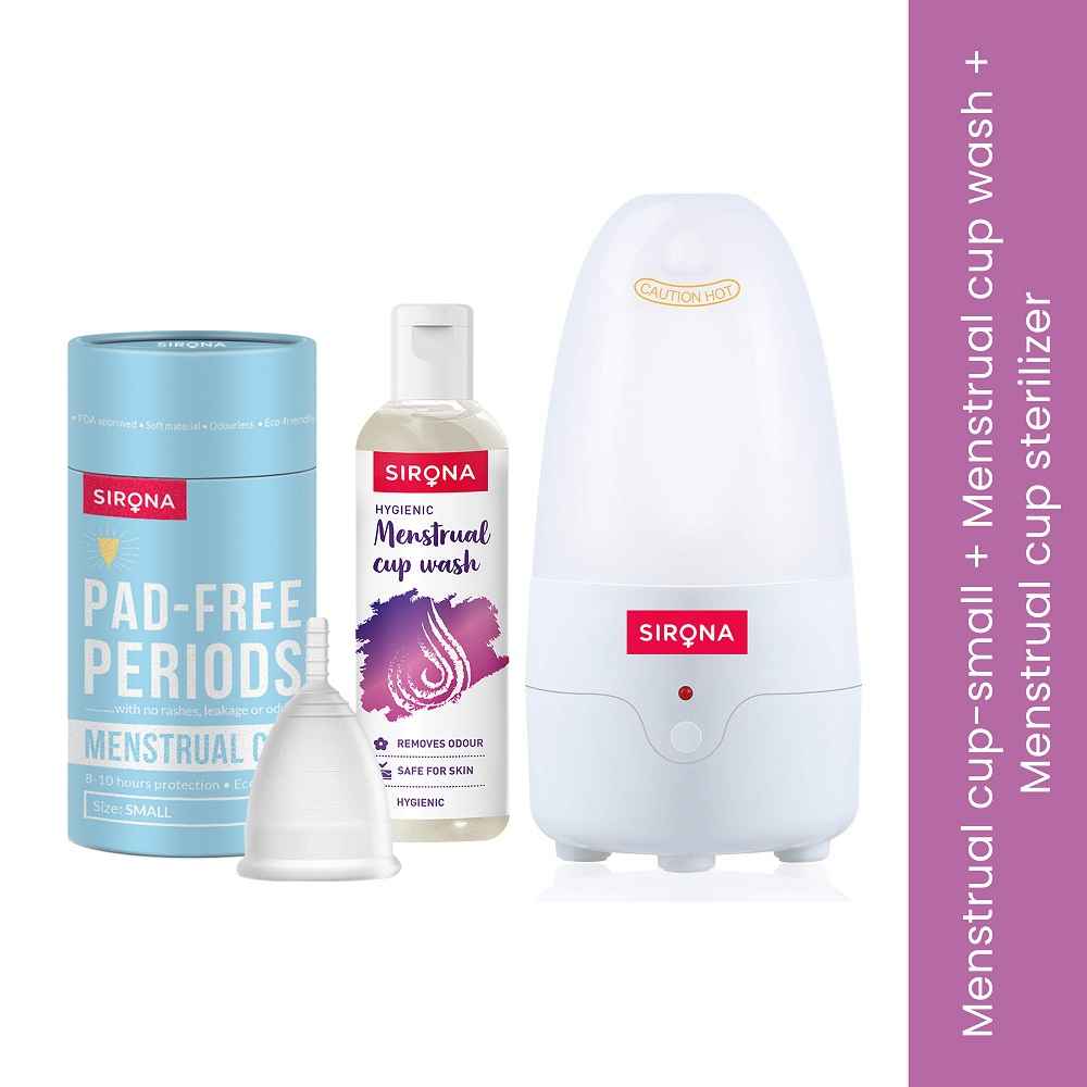 Buy Sirona Menstrual Cup Life Combo with Menstrual Cup, Sterilizer and Menstrual Cup Wash 3 Pcs - Purplle