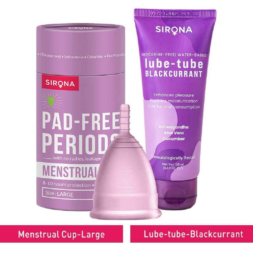 Buy Sirona FDA Approved Menstrual Cup (Large) with Glycerine Free Natural Black Current Lubricant Gel 2 Pcs - Purplle