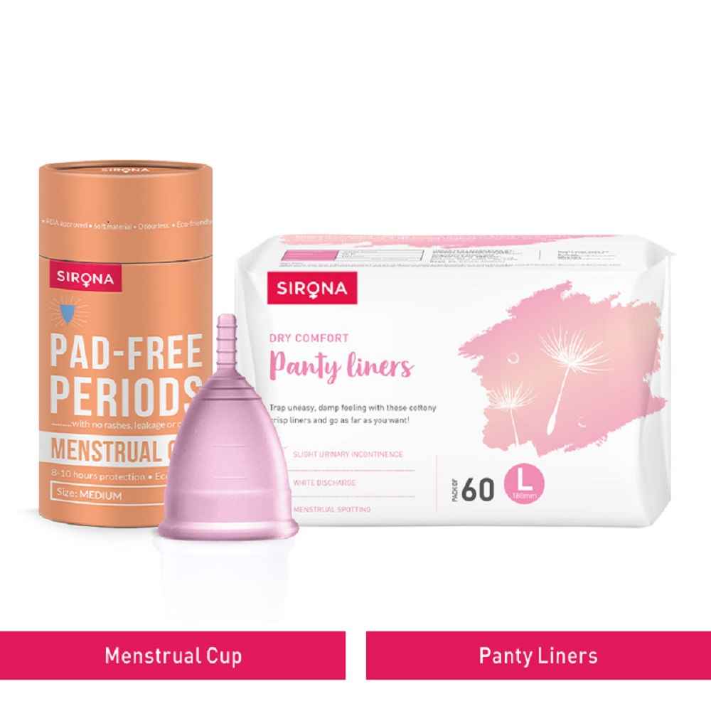 Buy Sirona FDA Approved Reusable Menstrual Cup (Medium) with Ultra-Thin Premium Panty Liners (L) 2 Pcs - Purplle