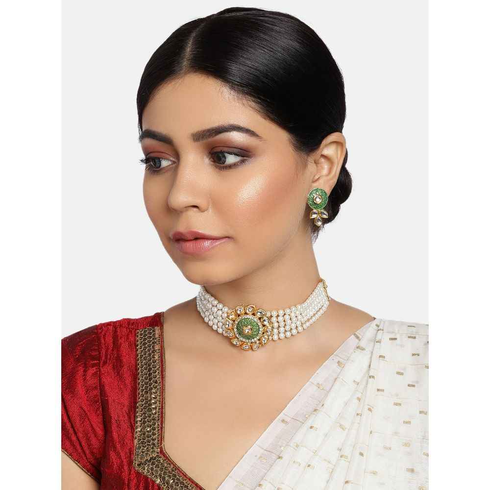 Buy Pujvi Fashions Alloy Green Necklace Set for womens or girls.(Small Round Green choker necklace set1) - Purplle