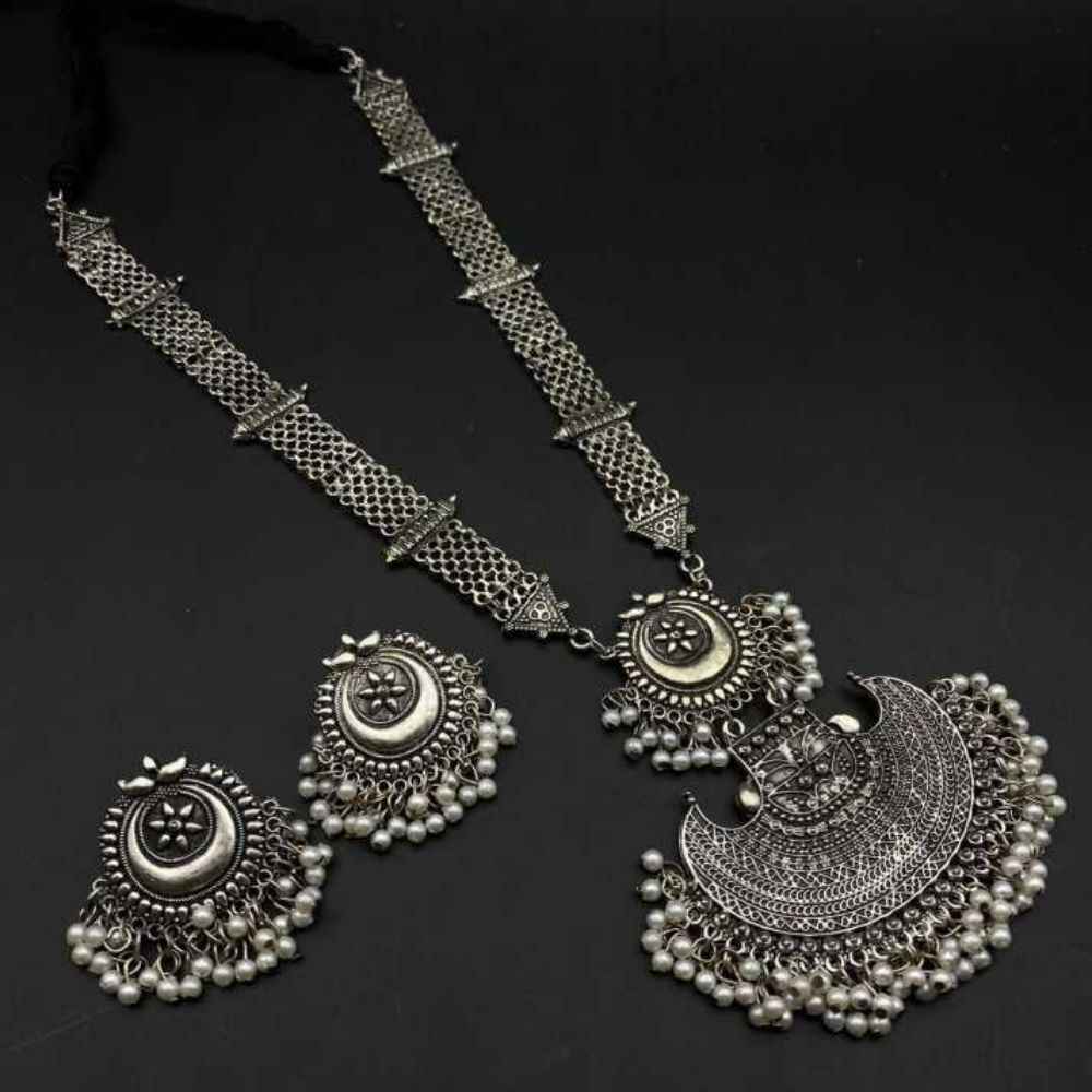 Buy Pujvi Fashions Silver Alloy Necklace Set for womens or girls.(oxidised Long Small Moti Necklace1) - Purplle