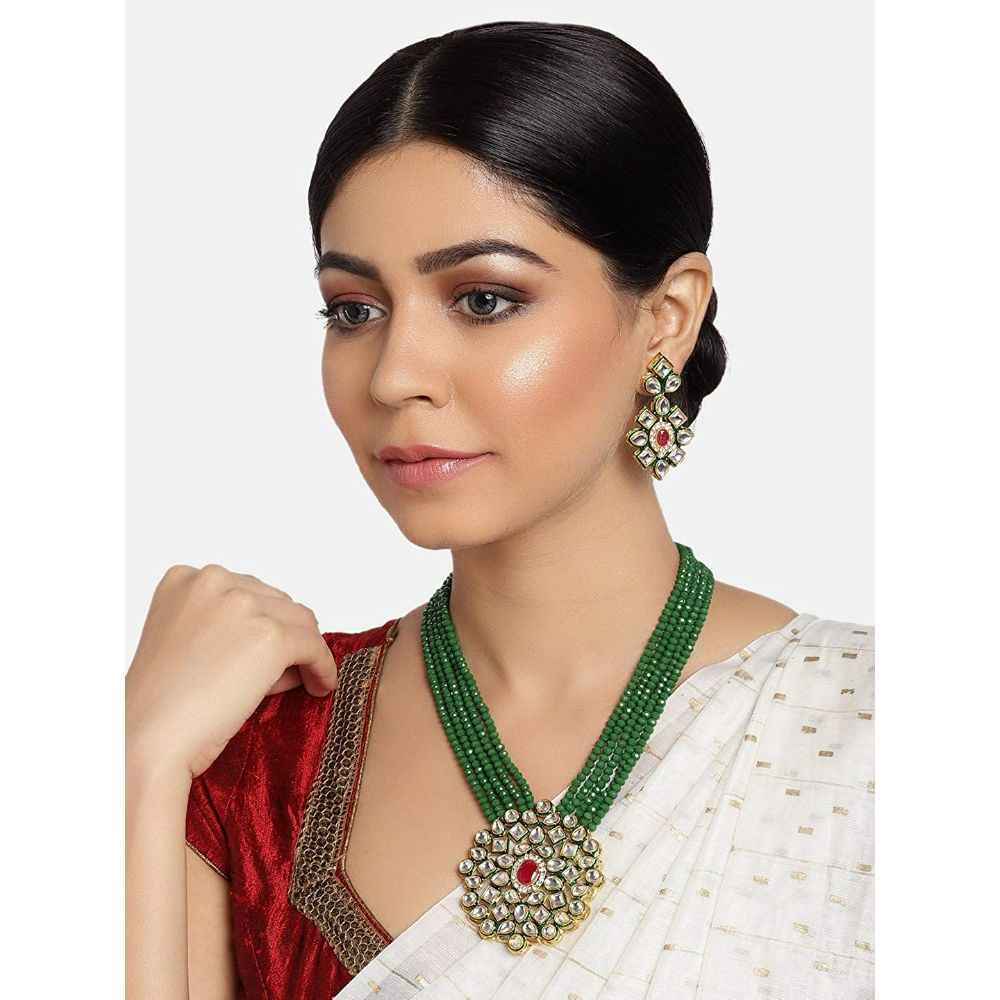 Buy Pujvi Fashions Green Kundan Necklace set for womens or girls. - Purplle