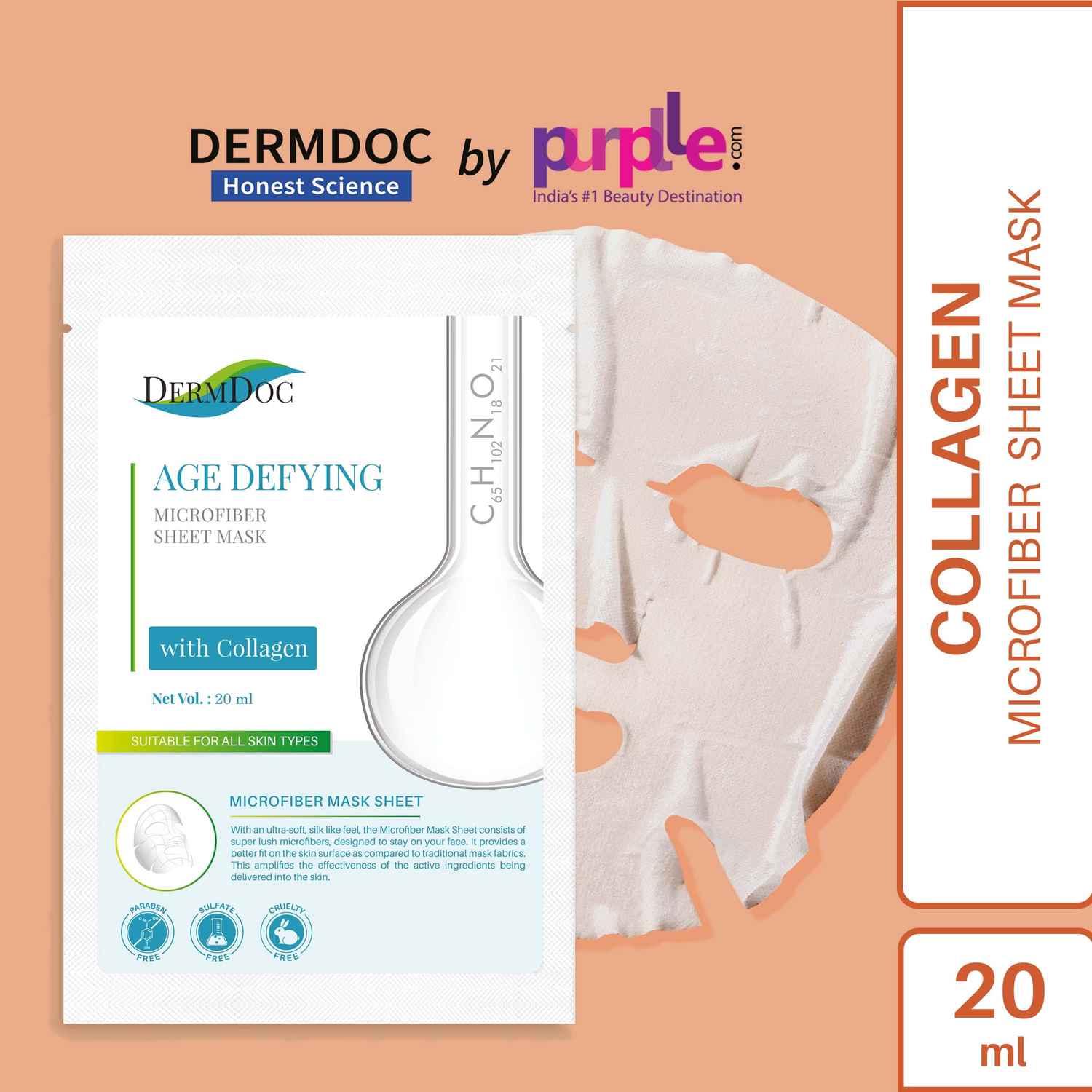 Buy DermDoc by Purplle Collagen Sheet Mask (20 ml) | For All Skin Types | Firms Skin, Collagen Mask, Moisturize | Paraben Free, Sulfate Free, Cruelty Free - Purplle