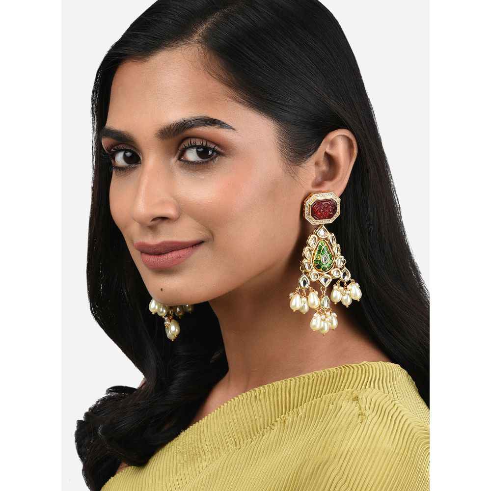 Buy Ahaanya Multi-Colour Kundan Polki Chandelier Earrings With Agates And Pearls O2AHAER22 - Purplle