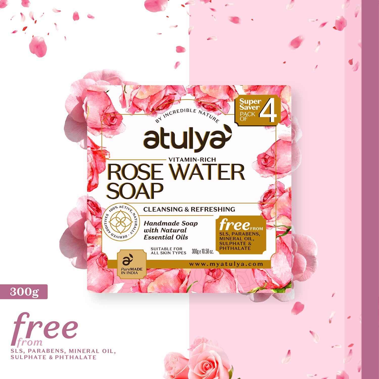 Buy Atulya Soap Rose Water Value Pack-300 gm - Purplle