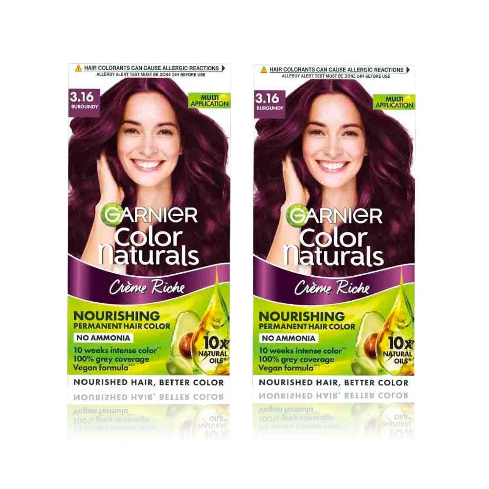 Buy Garnier Color Naturals Creme hair color Shade 3.16 Burgundy (70 ml + 60 gm) Pack Of 2 - Purplle
