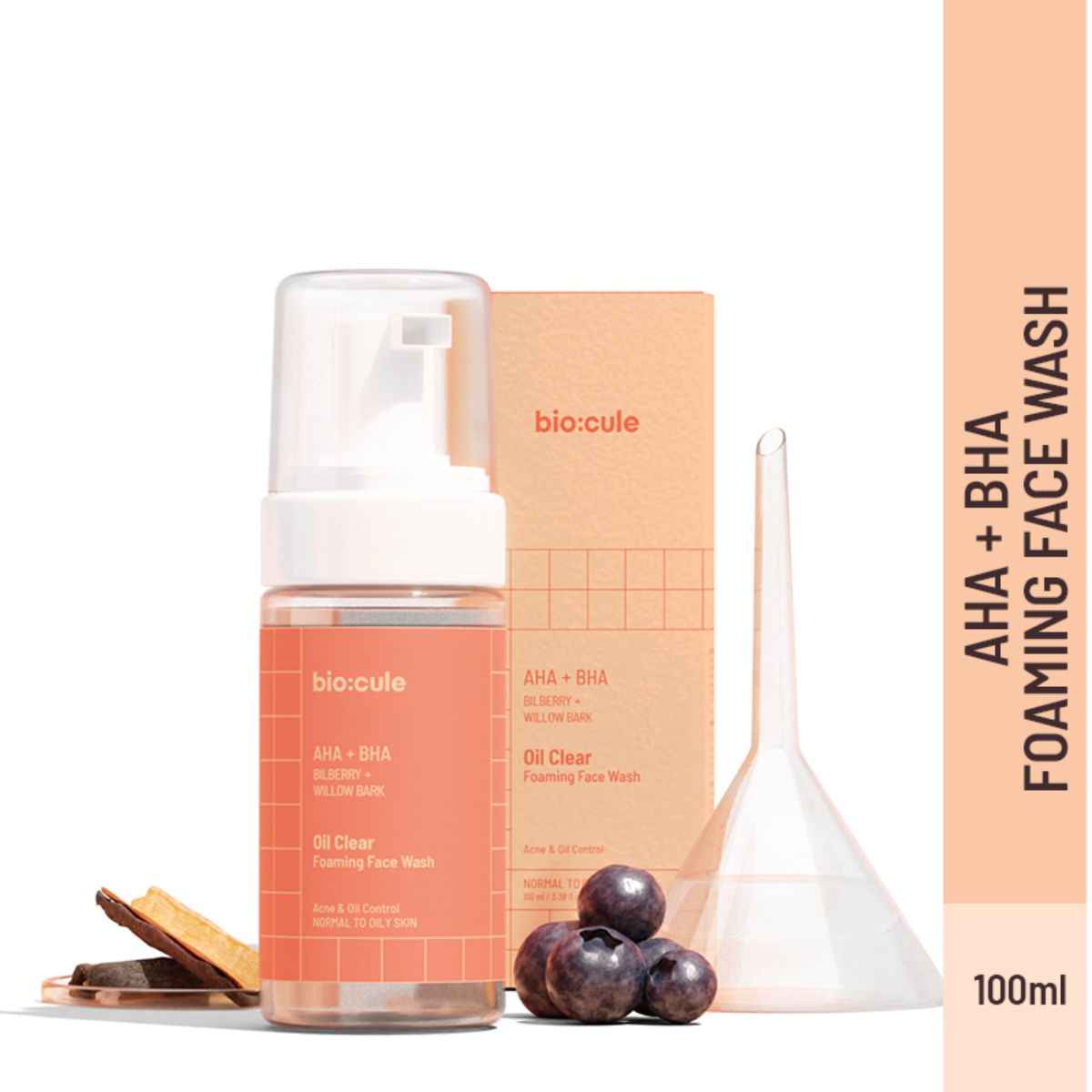 Buy biocule Oil Clear AHA BHA Foaming Face Wash, Face Wash for Oily Skin & Acne Prone Skin with Salicylic Acid (BHA) from Willow Bark & Natural AHAs, Acne, Pimple & Oil Control, for Men & Women, 100ml - Purplle