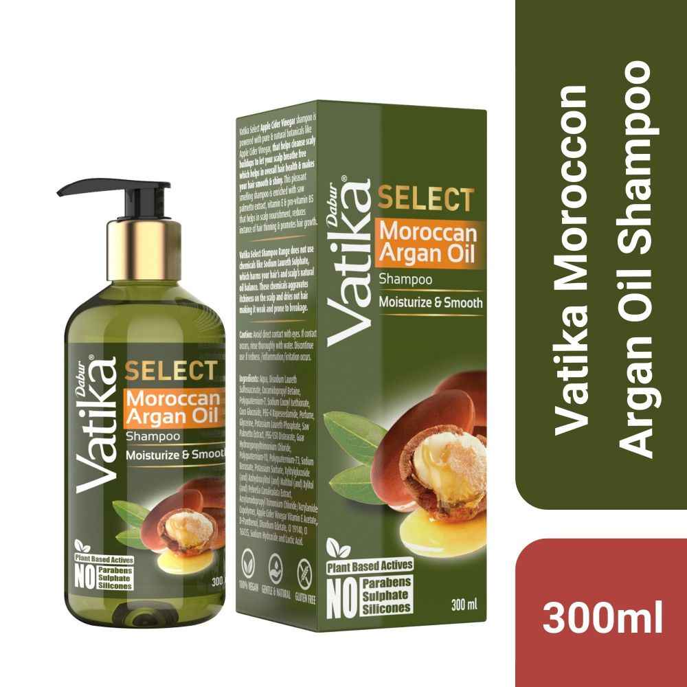 Buy Dabur Vatika Select Moroccan Argan Oil Shampoo - 300ml (Moisturize & Smooth) | No Parabens, Sulphate & Silicones | Moisturises & Strengthens Hair | Restores Smoothness & Silkiness | Gluten Free | Vegan - Purplle