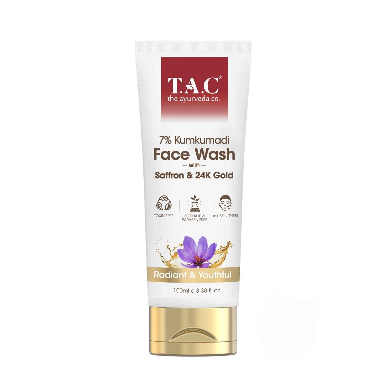 Buy TAC - The Ayurveda Co 7% Kumkumadi Face Wash with Saffron & 24K Gold Dust for Radiant & Youthful Skin, 100 ml - Purplle