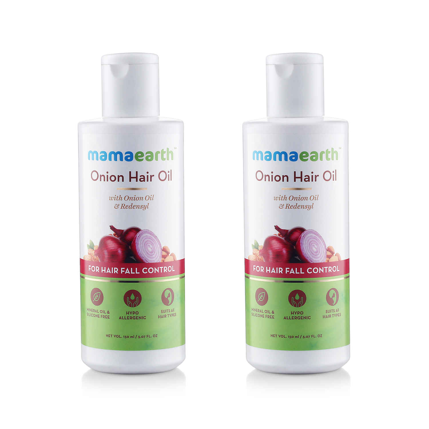 Buy Mamaearth Onion Oil For Hair Regrowth & Hair Fall Control With Redensyl (150 ml) Pack Of 2 - Purplle