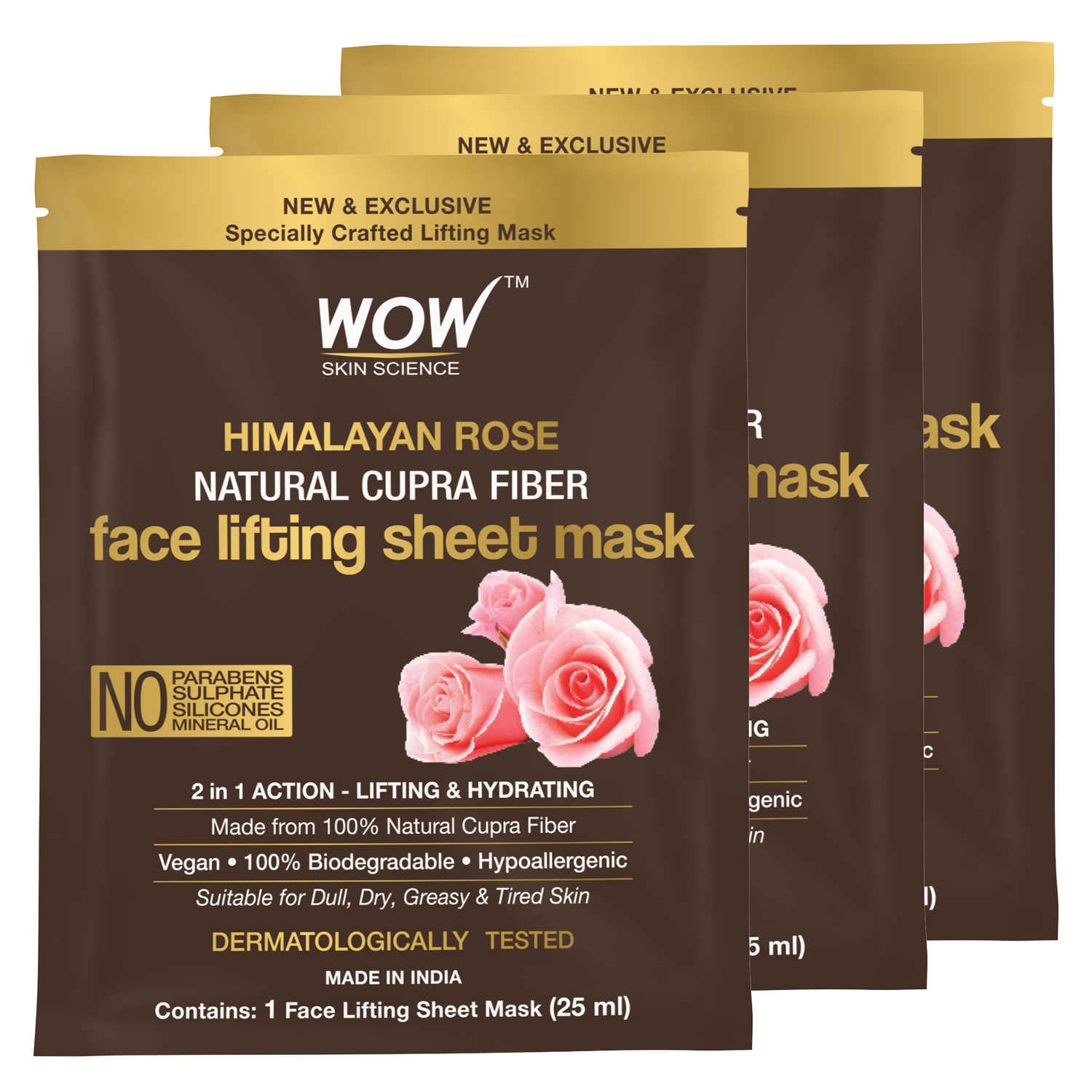Buy WOW Skin Science Himalayan Rose Natural Cupra Fiber Face Lifting Sheet Mask - Skin Brightening, Skin Smoothening And Skin Toning - 25 Ml - Pack of 3 - Purplle