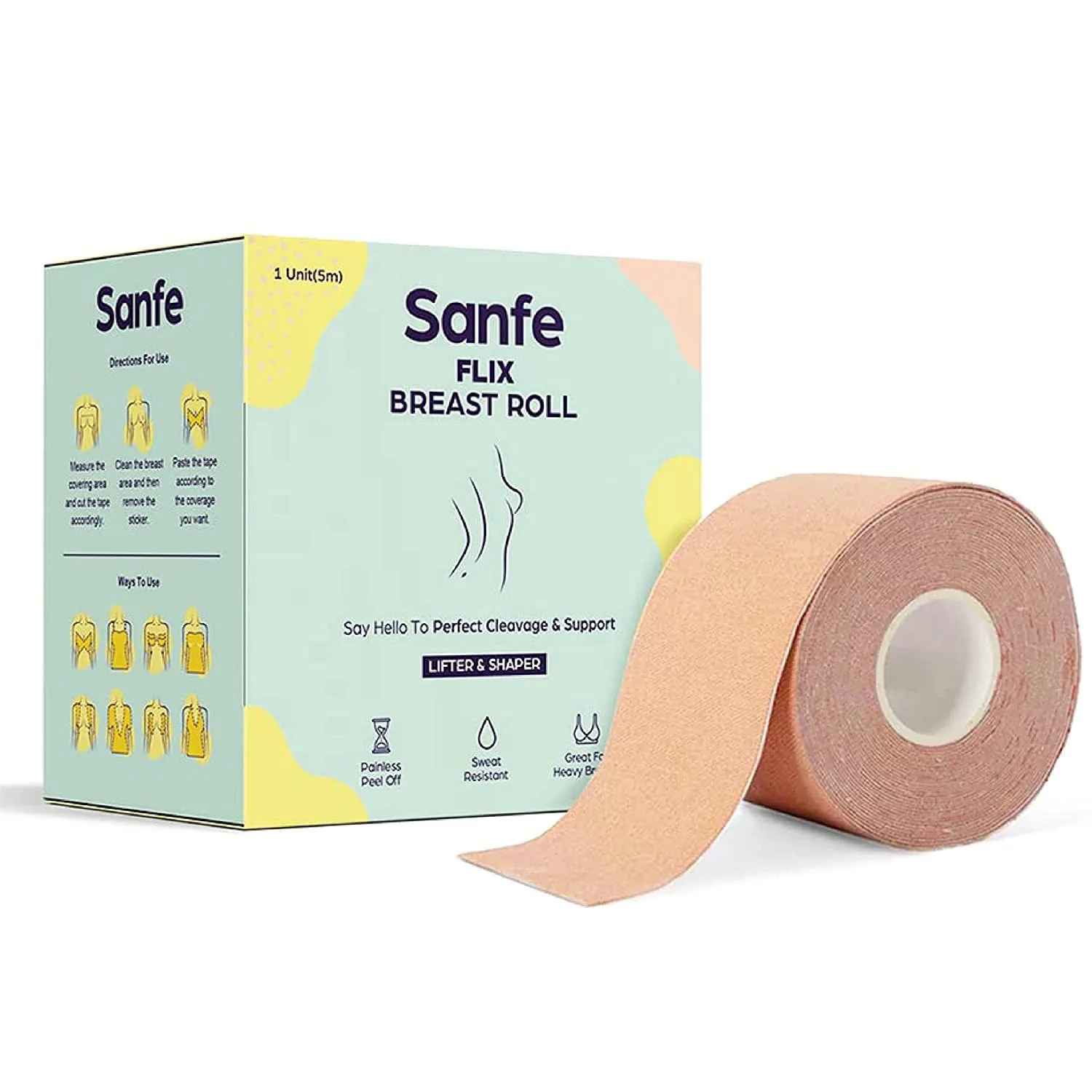 Buy Sanfe flix breast lifter roll  | Flix Body Shaper | Flix Cotton Nipple Covers | Long-Lasting Adhesive | Comfortable & Discreet | Waterproof | Go Braless, Strapless & Backless 1 Unit - 1 Unit - Purplle