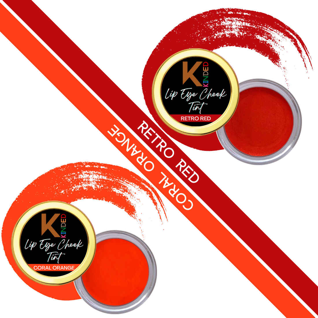 Buy KINDED Lip Eye and Cheek Tint Combo for Women Girls Longlasting Moisturizing Nourishing Pigmented Lip Colour Lipstick Balm Eyeshadow Blush (Creamy Matte Finish, Retro Red & Coral Orange, 8 gm each) - Purplle