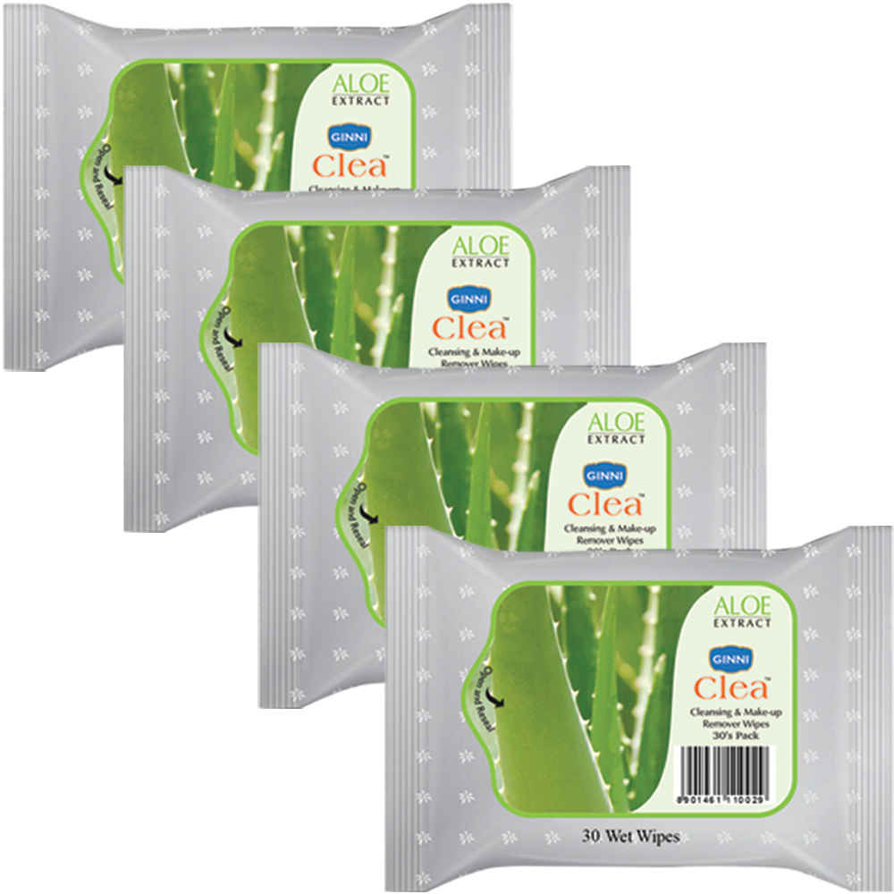 Buy GINNI Clea Cleansing & Makeup Remover Wet Wipes for Face Moisturizing - 30 Wipes/Pack (Aloevera, Pack of 4) - Purplle