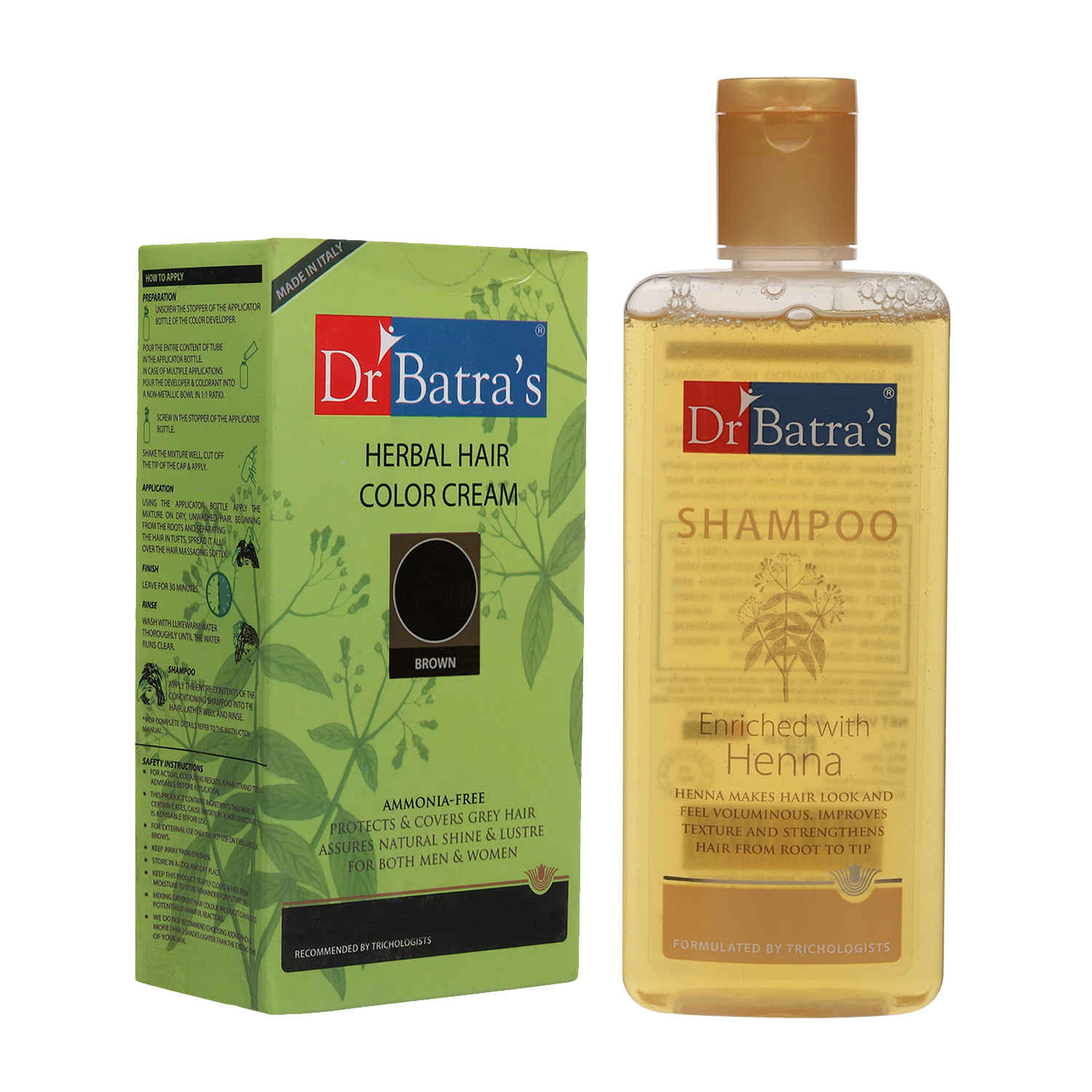 Buy Dr Batra's Herbal Hair Color Cream Brown 130 G and Normal Shampoo 200 ml (Pack of 2 Men and Women) - Purplle