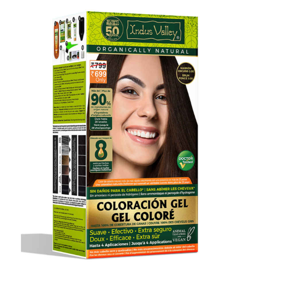 Buy Indus Valley Organically Natural Gel Dark Brown & Brun Fonce 3.00 Hair Color - (220 gm) - Purplle