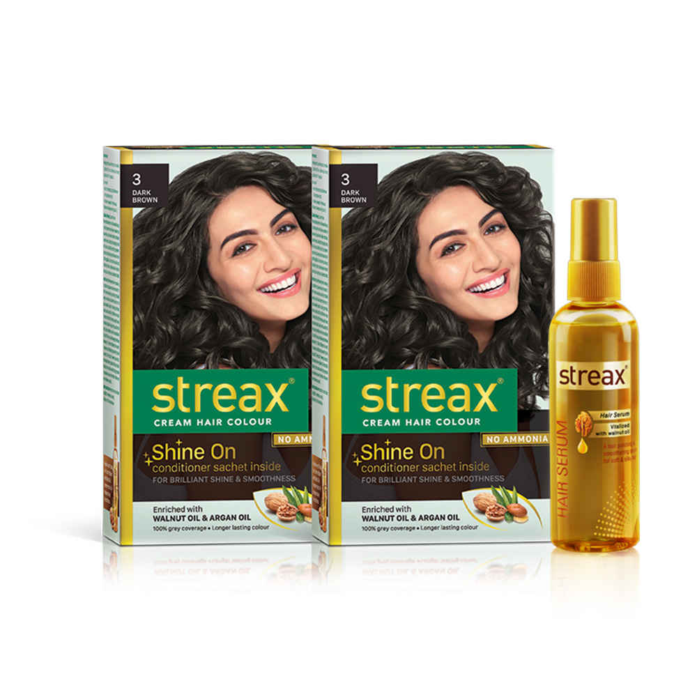 Buy Streax Cream Hair Colour Dark Brown + Streax Walnut serum 45 ML - Purplle