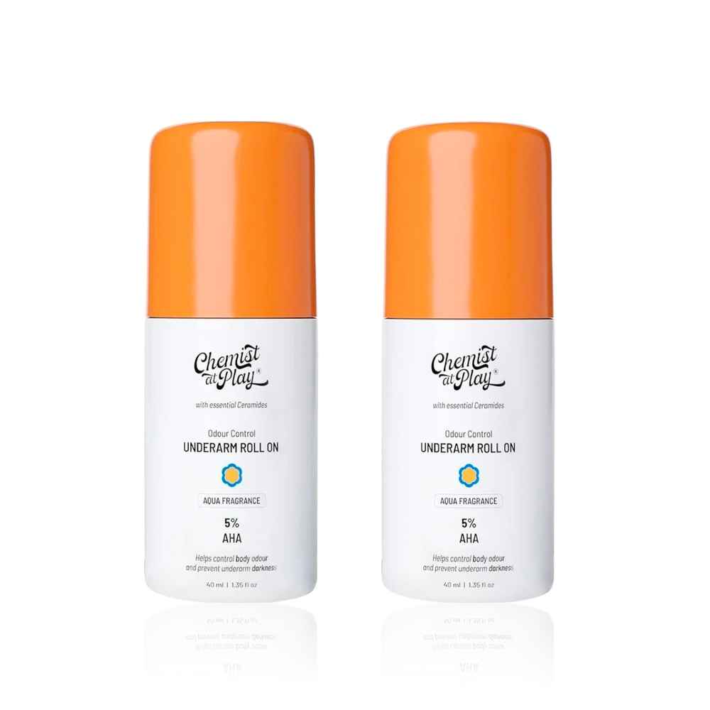 Buy Chemist at Play UnderArm Roll On with 4% Lactic Acid & 1% Mandelic Acid | Prevents Odour, Help Whitens & Brightens Skin, Kills Bacteria & Exfoliates Underarm | Long Lasting Aqua Fragrance | Alcohol & Aluminium Free | 80 ml (Pack of 2) - Purplle